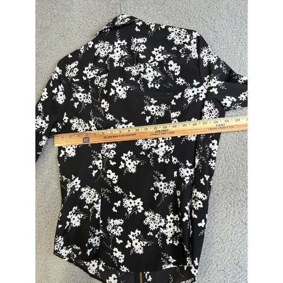 Michael Kors Jacket Womens Medium Black White Floral Full Zip Gold Accents Shirt - Picture 11 of 15